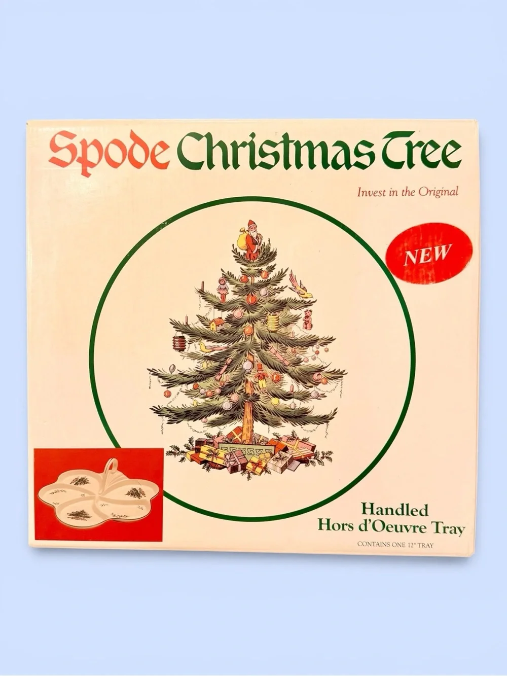 VTG Spode Christmas Tree Handled Hors d'Oeuvre Tray Made in England Original Box - Picture 8 of 9